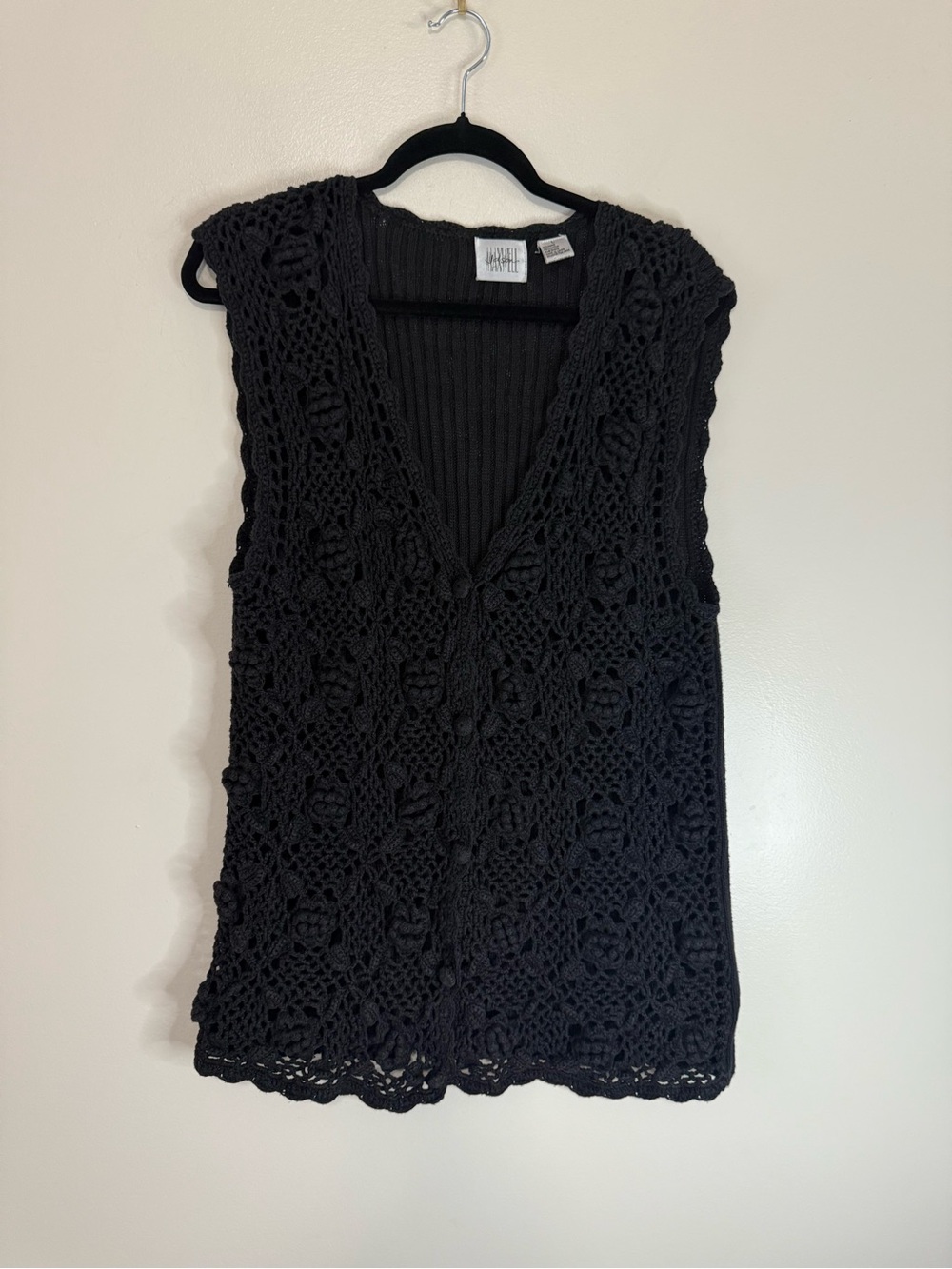 Jason Maxwell Vintage Black Crochet Knit Vest size large